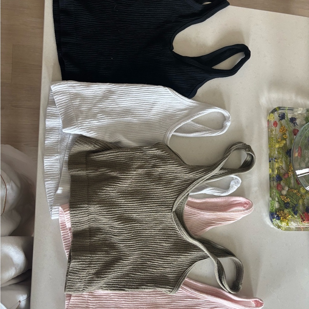 Urban Outfitters Ribbed Crop Tops - Black, White, green, Pink bundle
